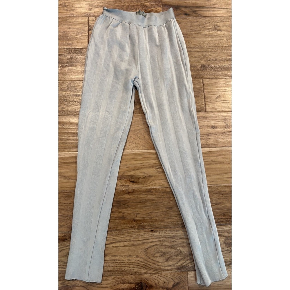 Miss Circle Silver Ribbed Stretch Pants Women's‎ M Rear Zip Rayon Stretch